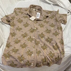 Men's Palm Tree Print Casual Shirt - Tan and Green